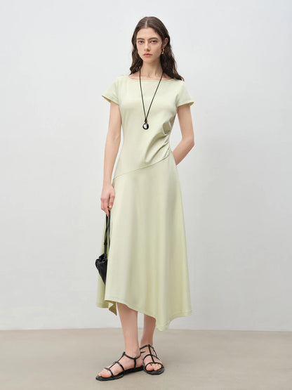 Black Asymmetric Draped Midi Dress