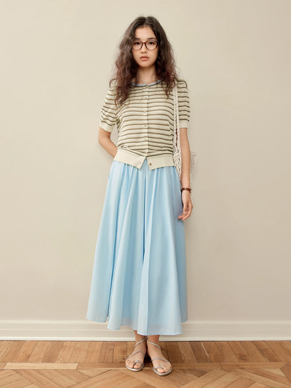 Brown Striped Short Sleeve Cardigan