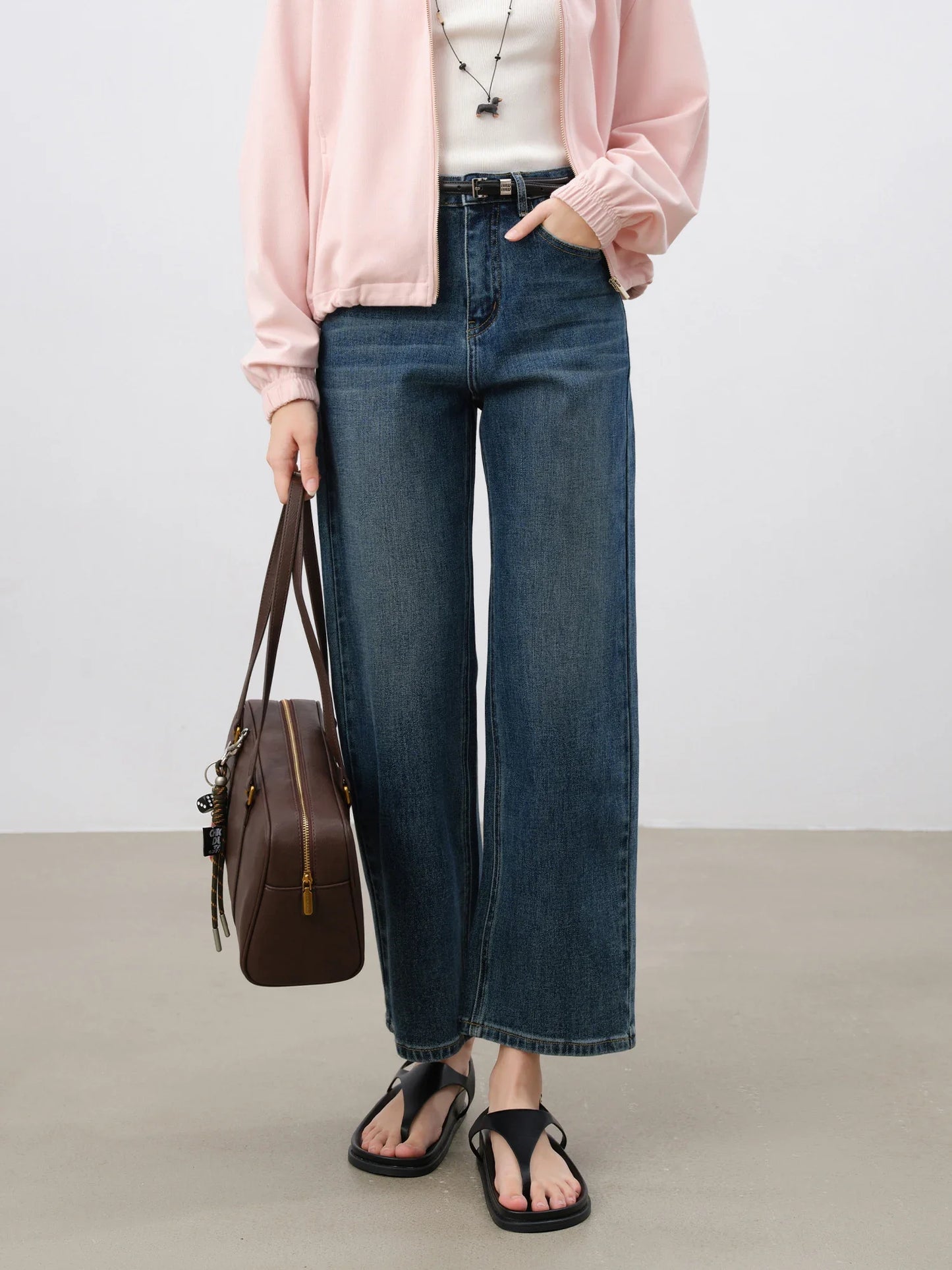 Blue Cropped Straight Jeans