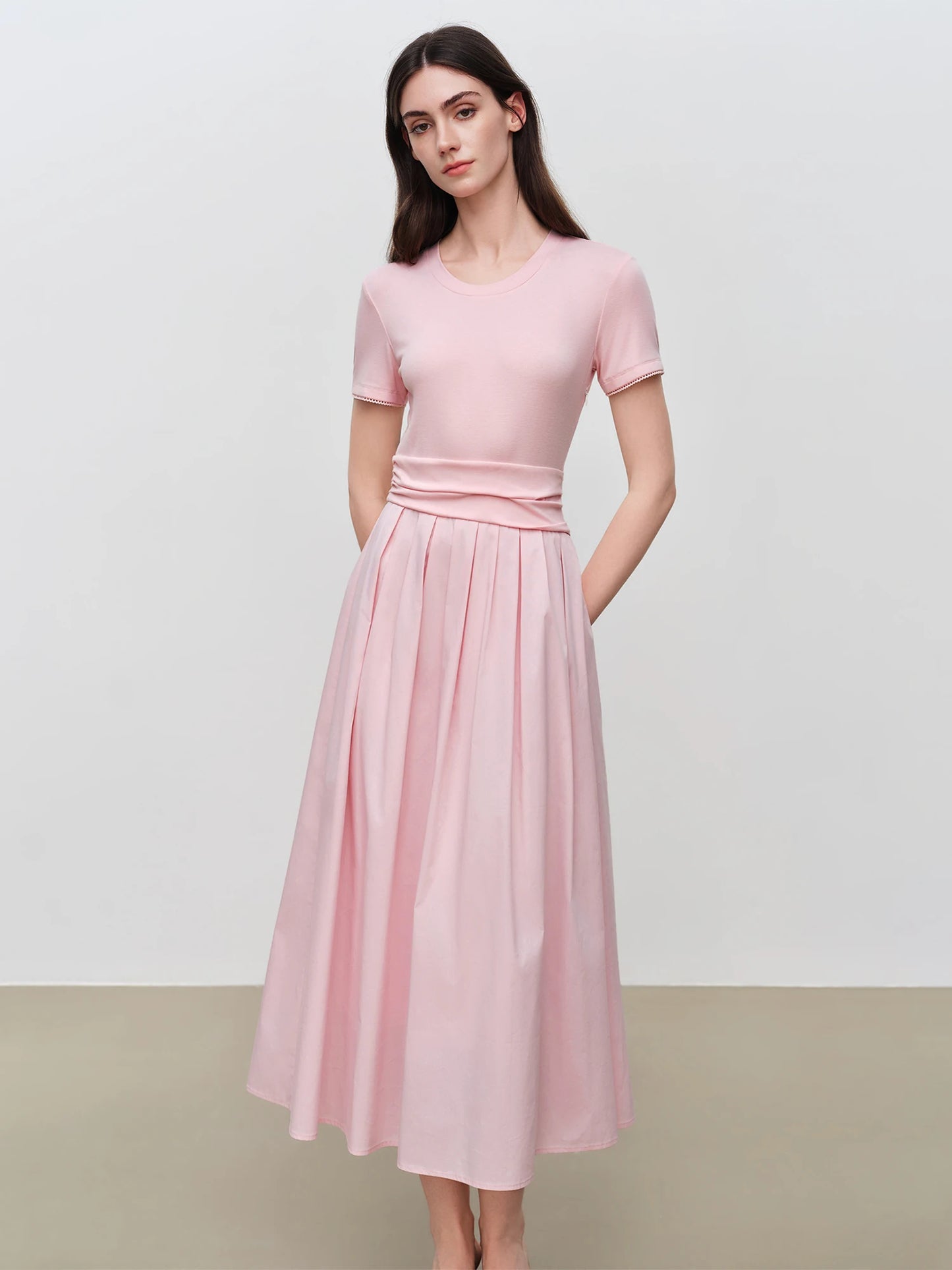 Black Paneled A-Line Midi Dress