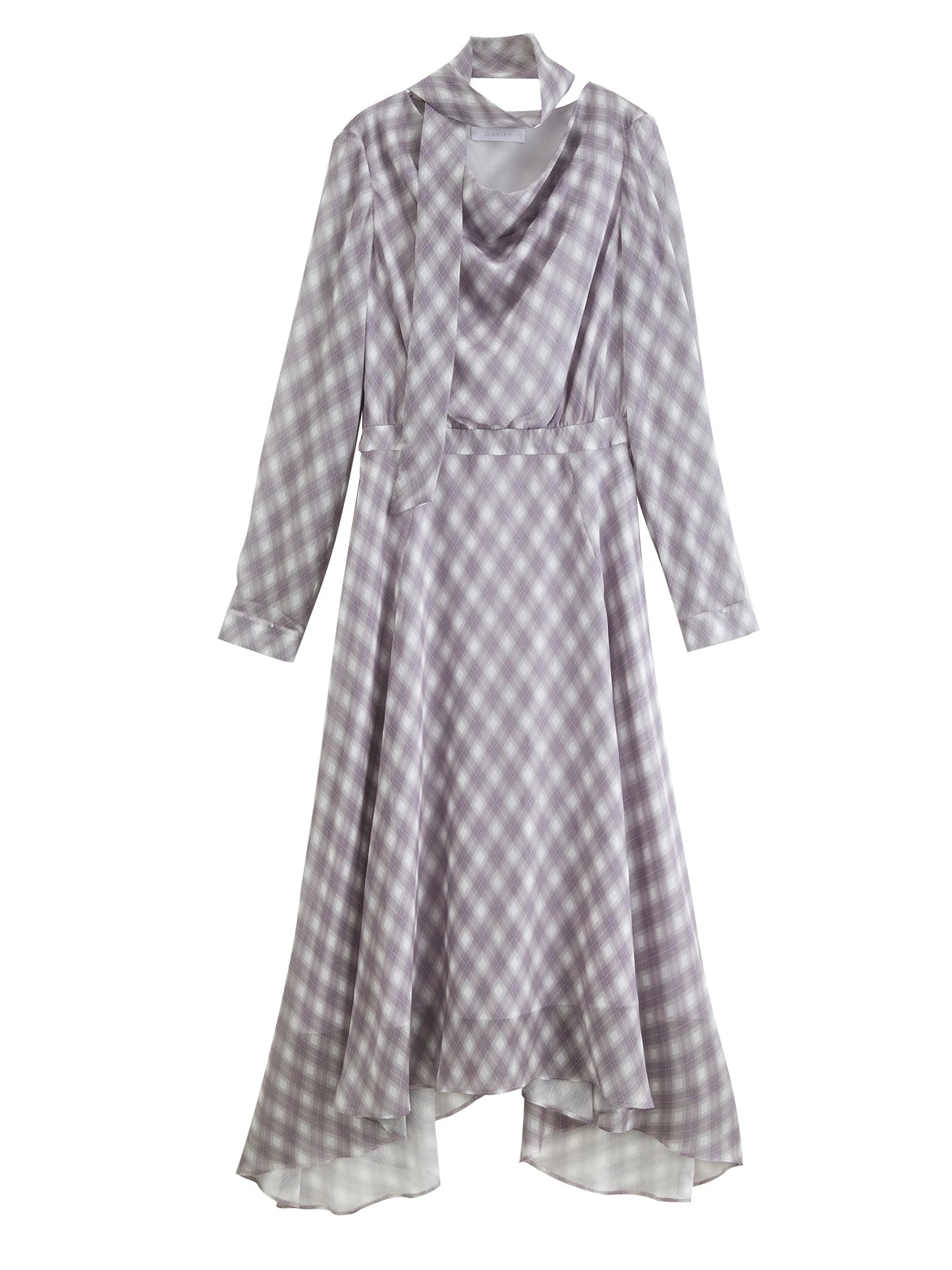 Plaid Ruffle Neck Midi Dress