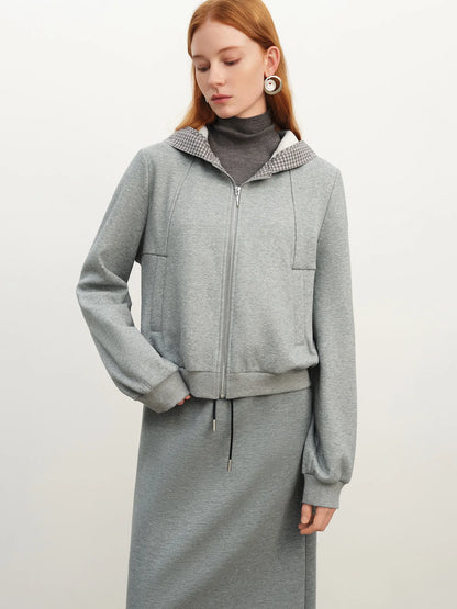 Gray Contrast Lined Zip Hoodie