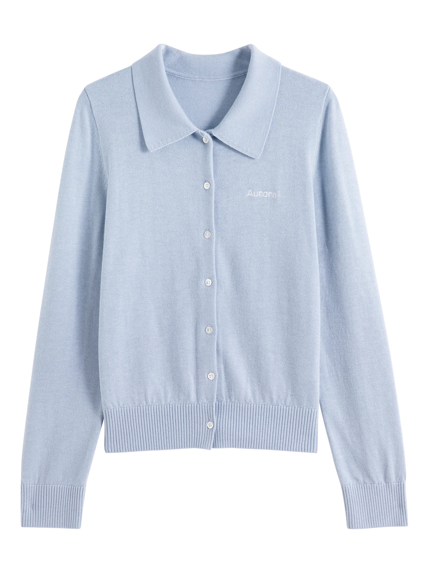 Blue Polo Collar Knit Cardigan