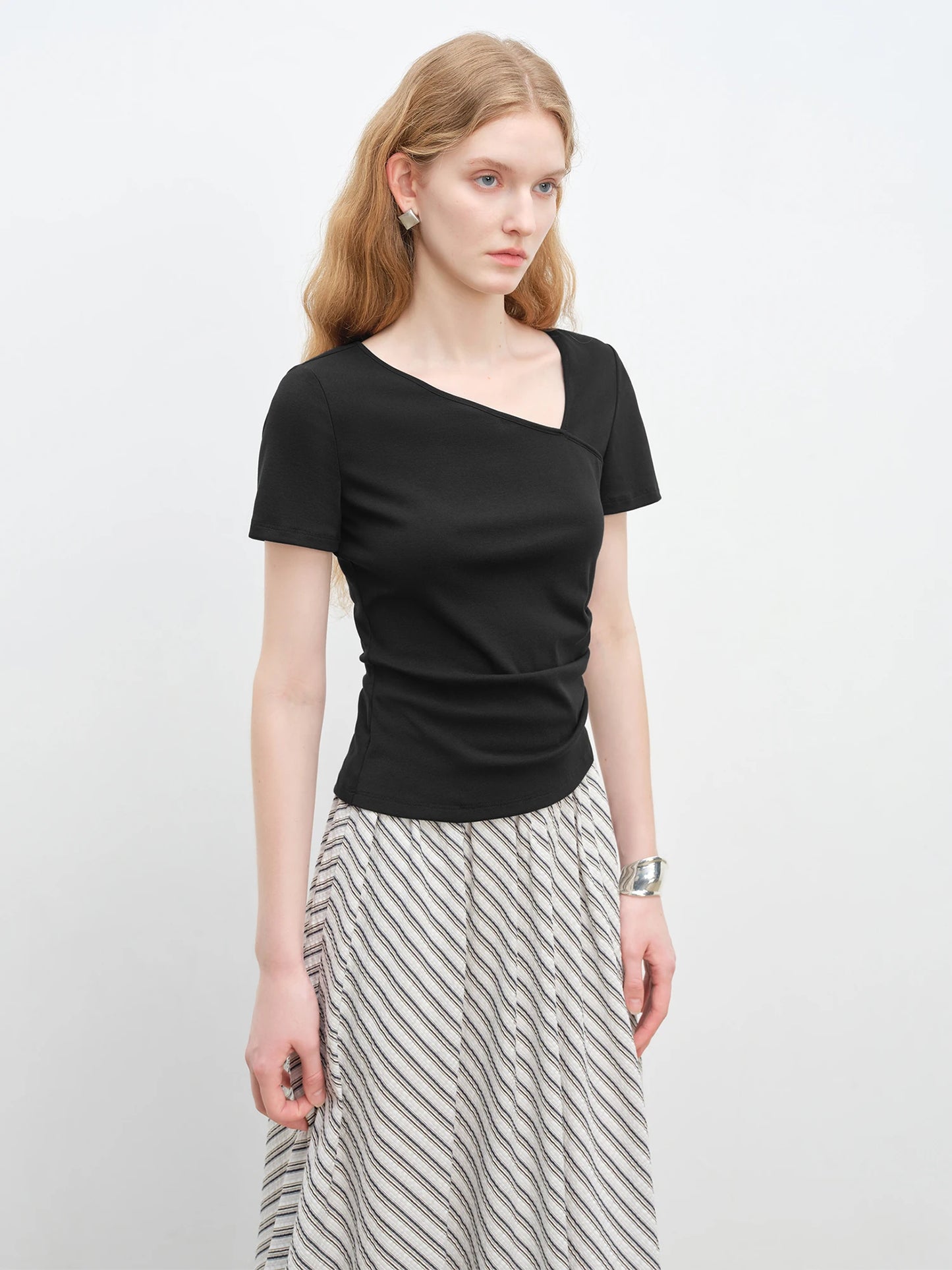Taupe Asymmetric Wrap Tee