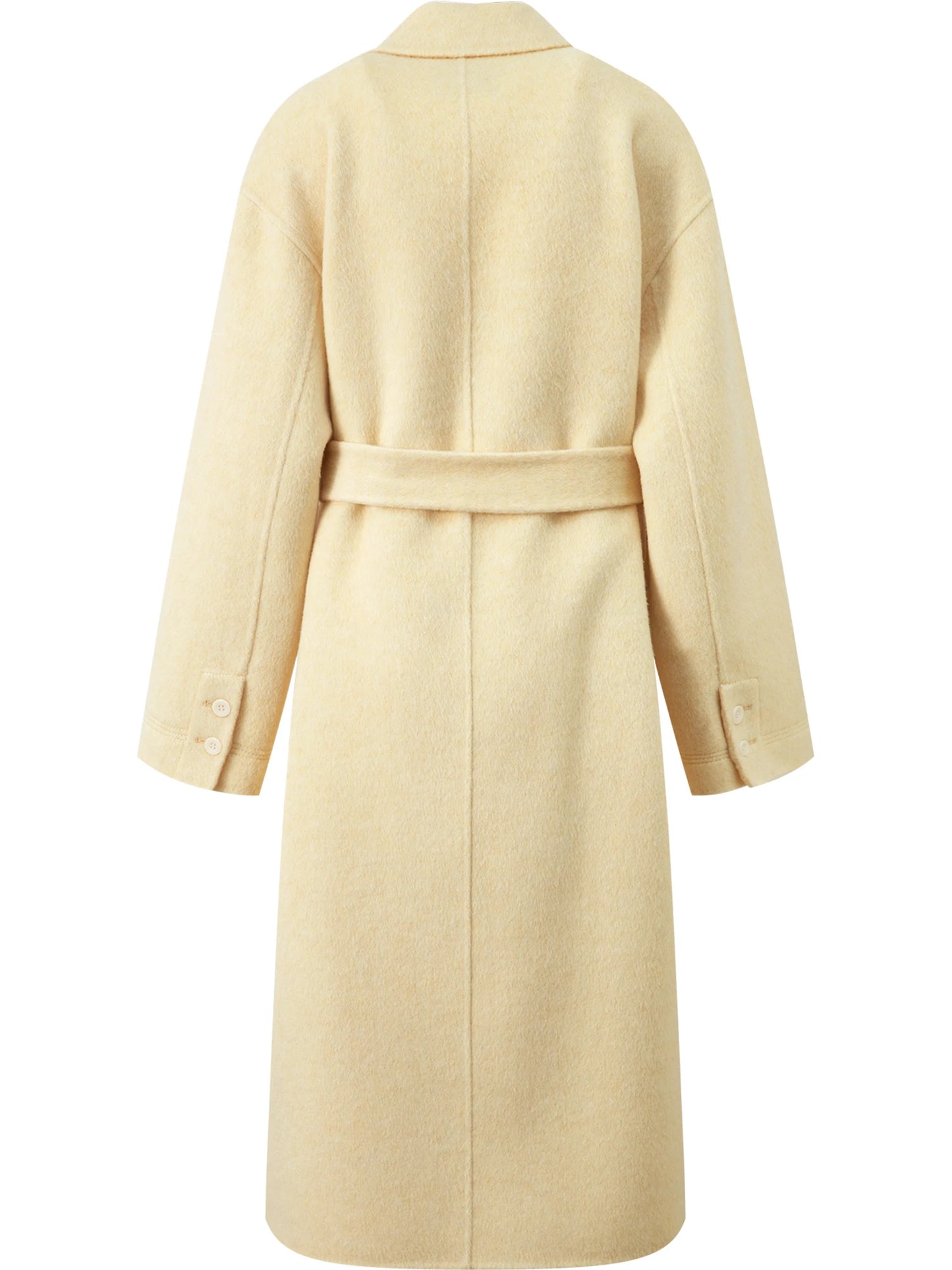 Cream Belted Lapel Wool Coat