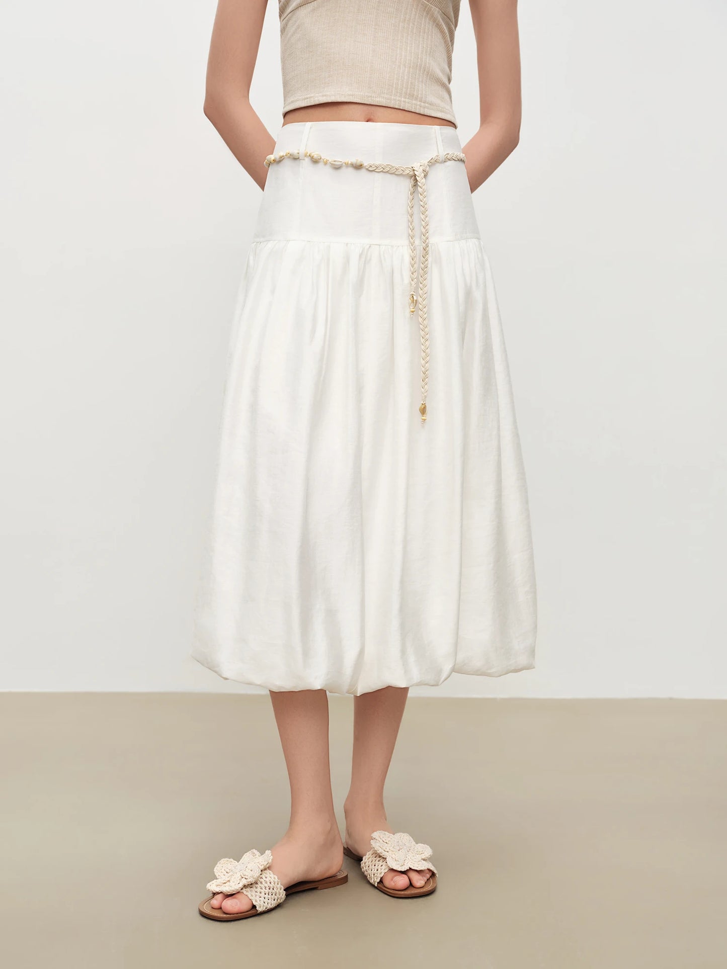 Smocked Waist Floral Midi Skirt