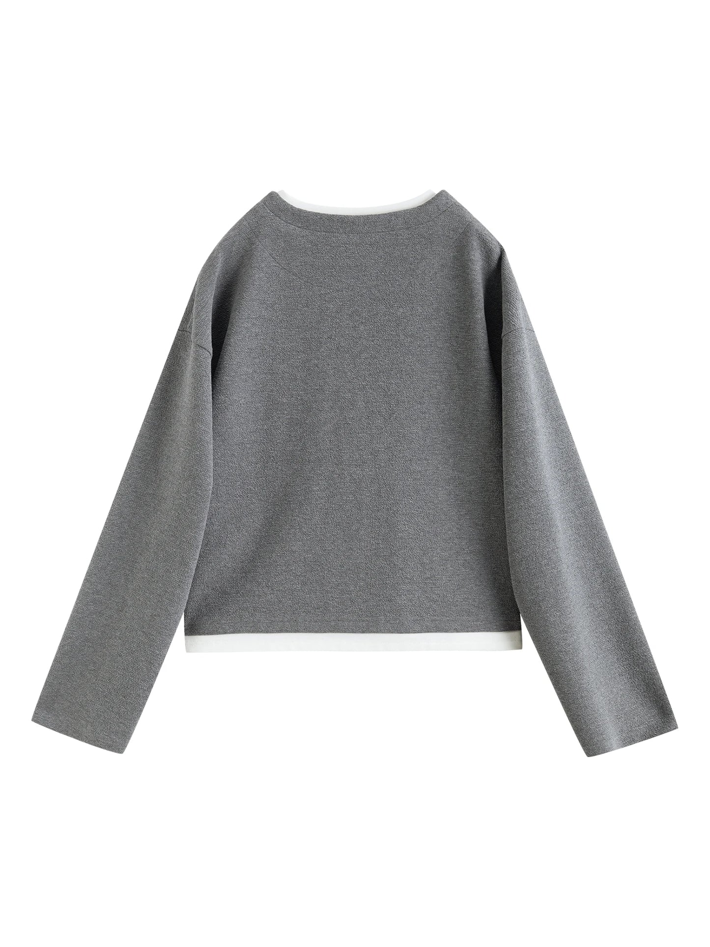 Gray Fleece Notch Neck Sweatshirt