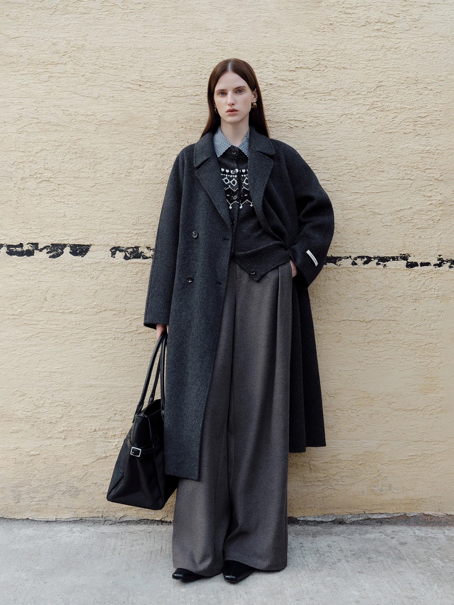 Olive Faux Wool Wide Leg Trousers
