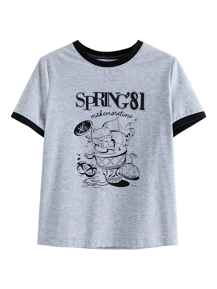 Cream Contrast Trim Graphic Tee