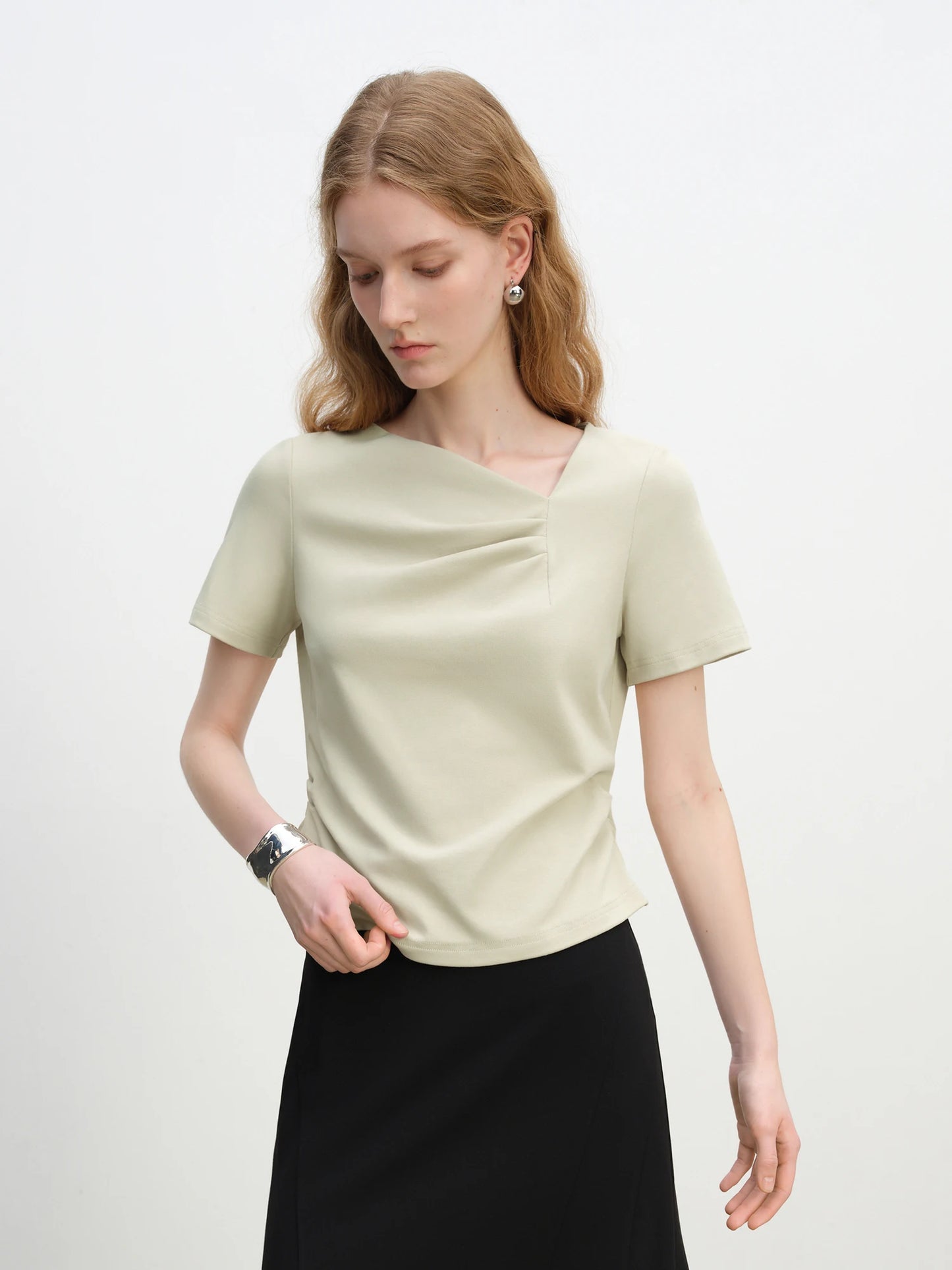 Mint Asymmetric Ruched Tee