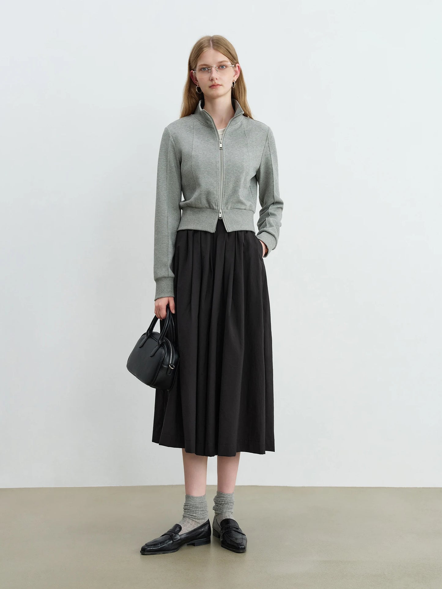 Grey Ribbed Zip Knit Jacket