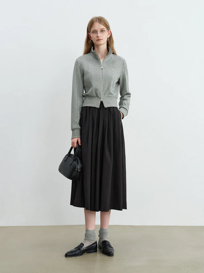Grey Ribbed Zip Knit Jacket