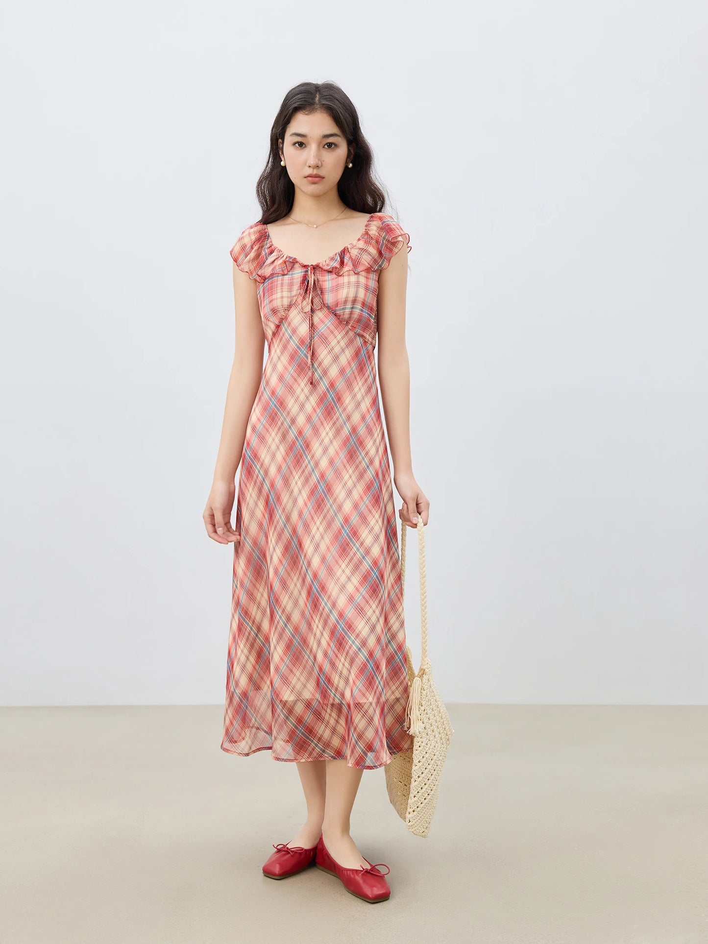 Pink Gingham Ruffle Maxi Dress