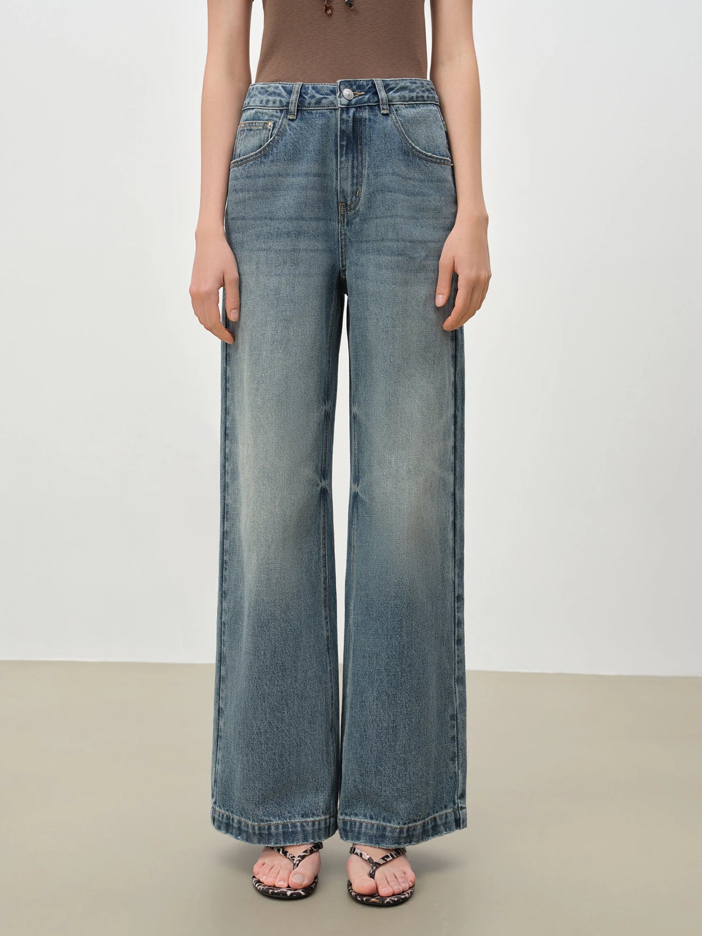 Dark Wash Belted Wide Jeans