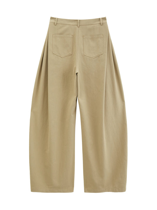 Taupe Pleated Straight Leg Trousers