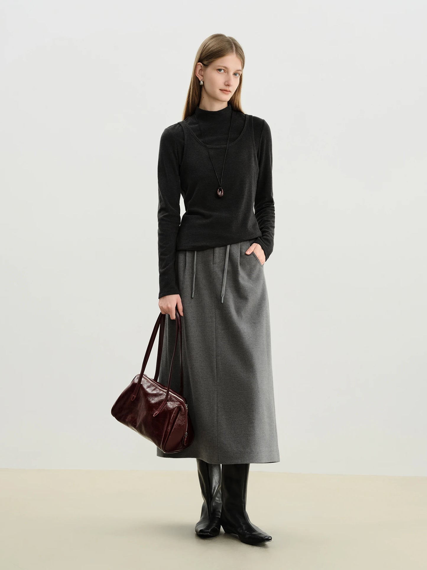 Black Layered Mock Neck Knit Top