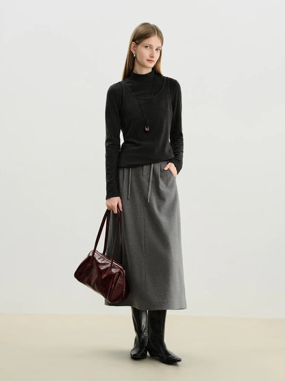 Black Layered Mock Neck Knit Top