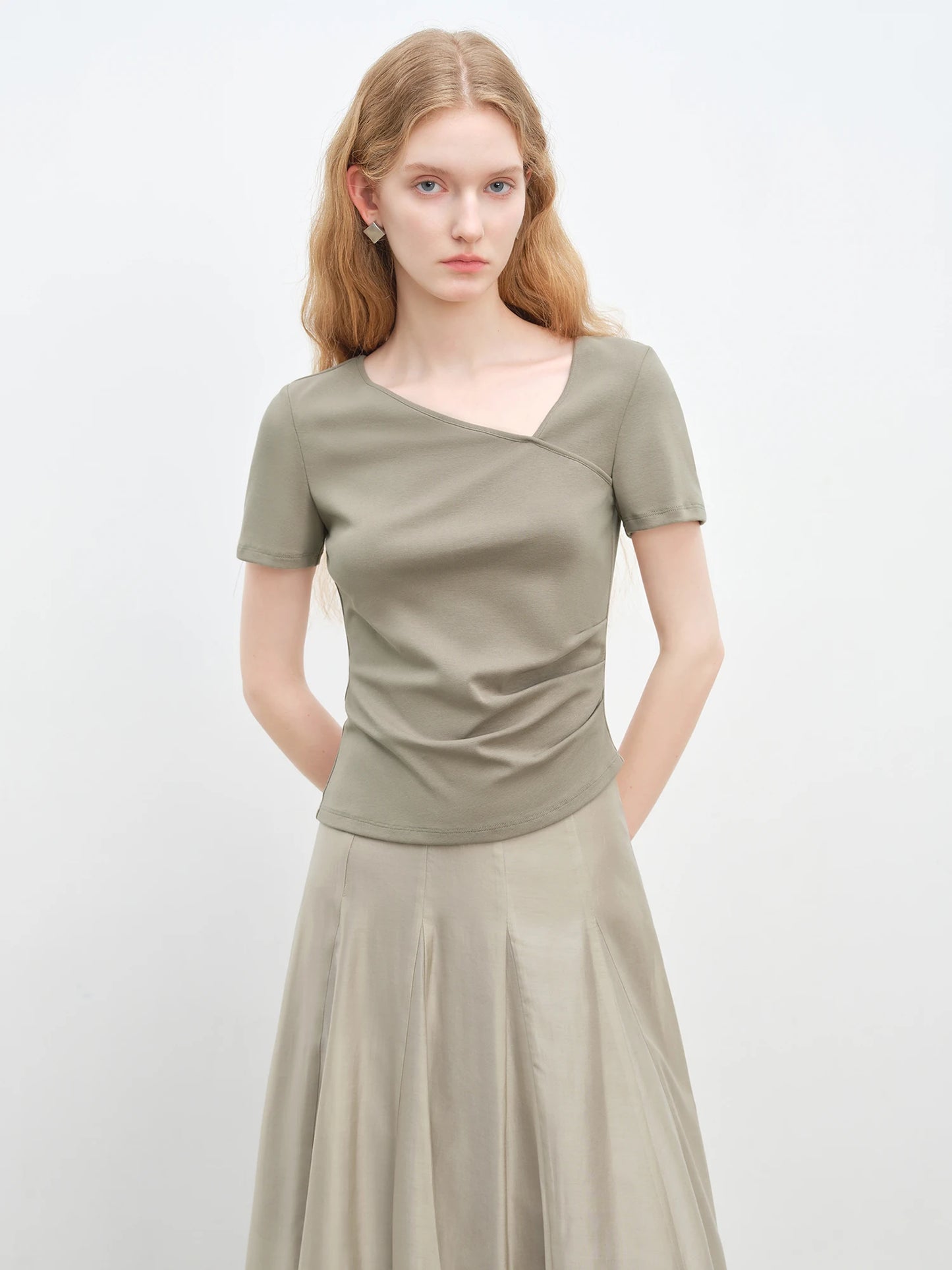Taupe Asymmetric Wrap Tee