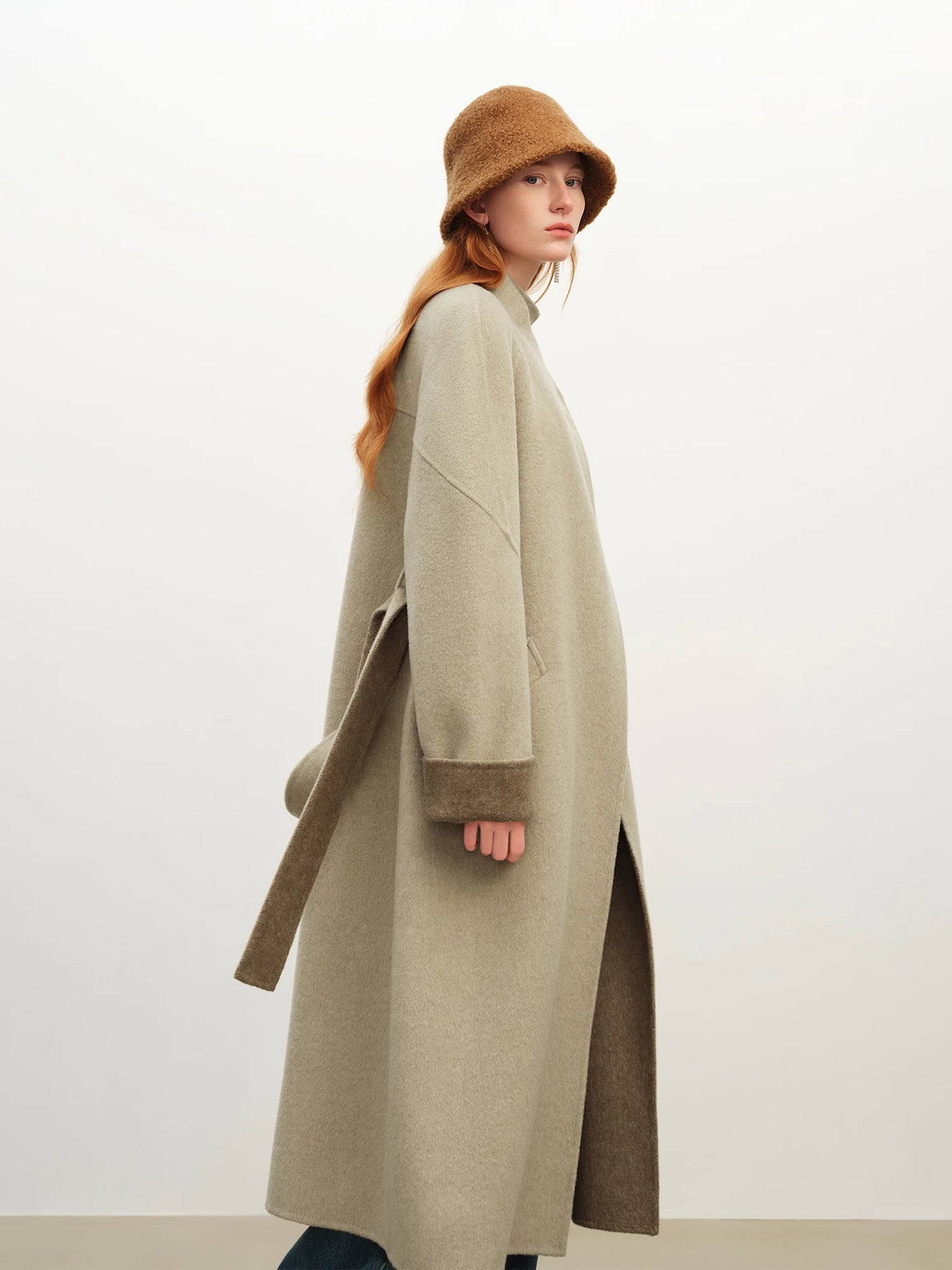 Contrast Collar Wool Coat