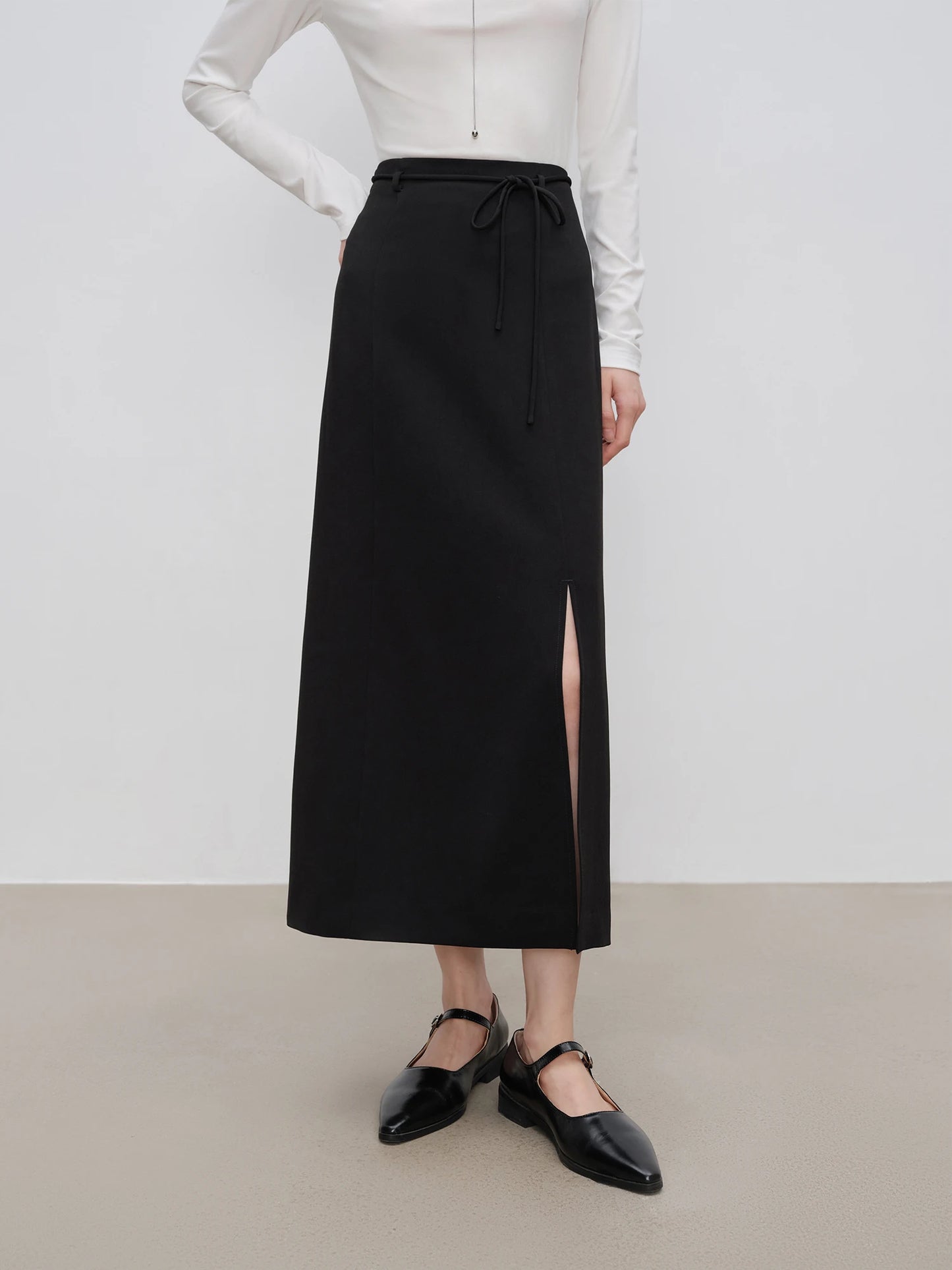 Black Tie Waist A-Line Skirt