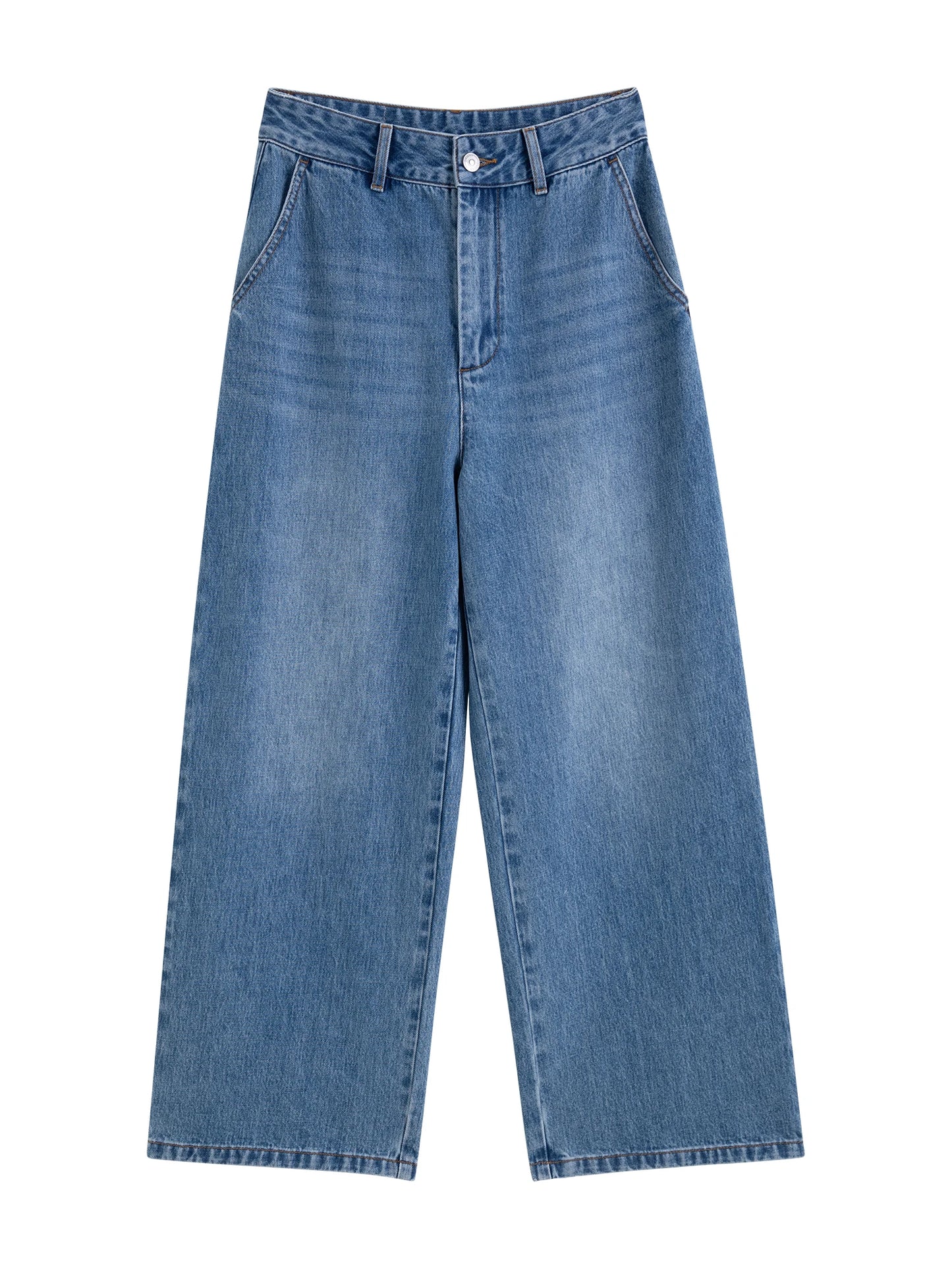 Beige Cropped Straight Jeans