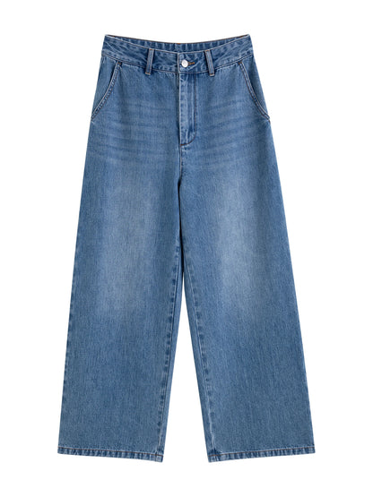 Beige Cropped Straight Jeans