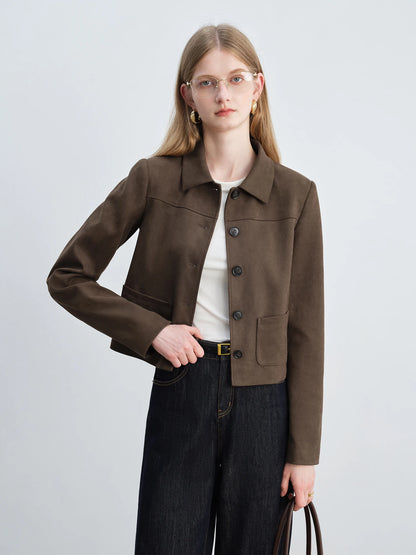 Brown Faux Suede Shirt Jacket