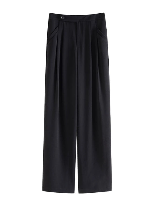 Black Pleated Wide Leg Trousers