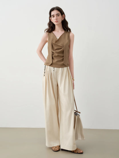 Taupe Cowl Neck Sleeveless Blouse