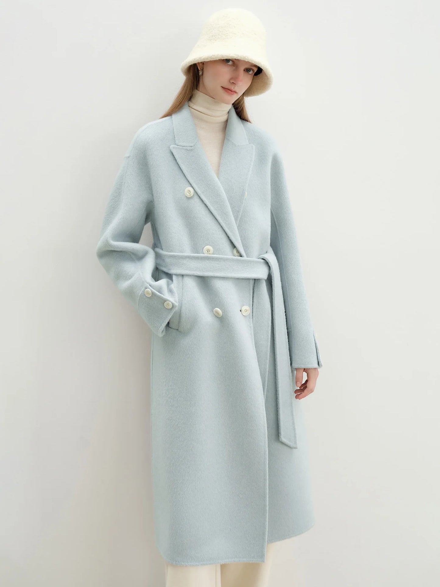 White Knee Length Wool Coat