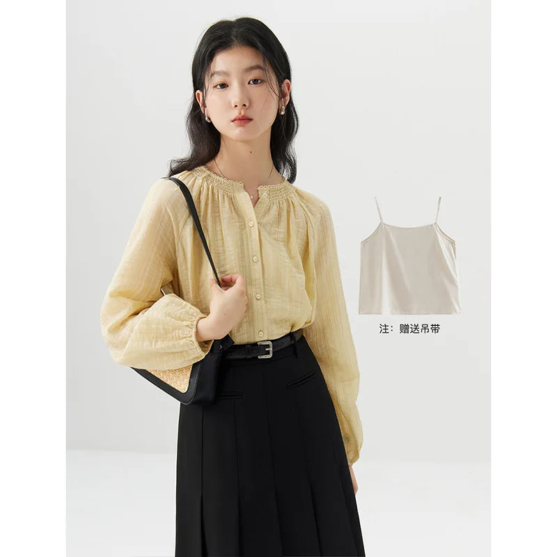 Ivory Suspenders Pleated Blouse