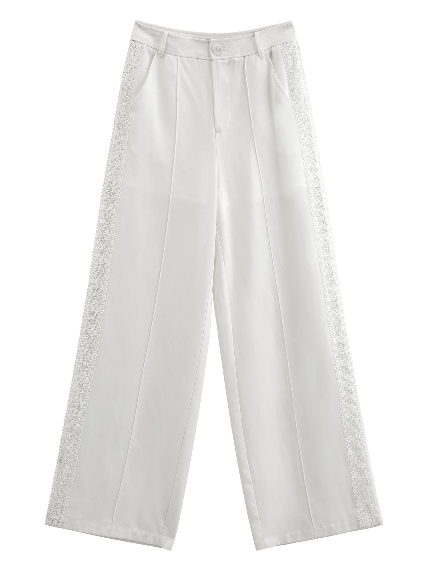 White Lace Trim Wide Leg Pants