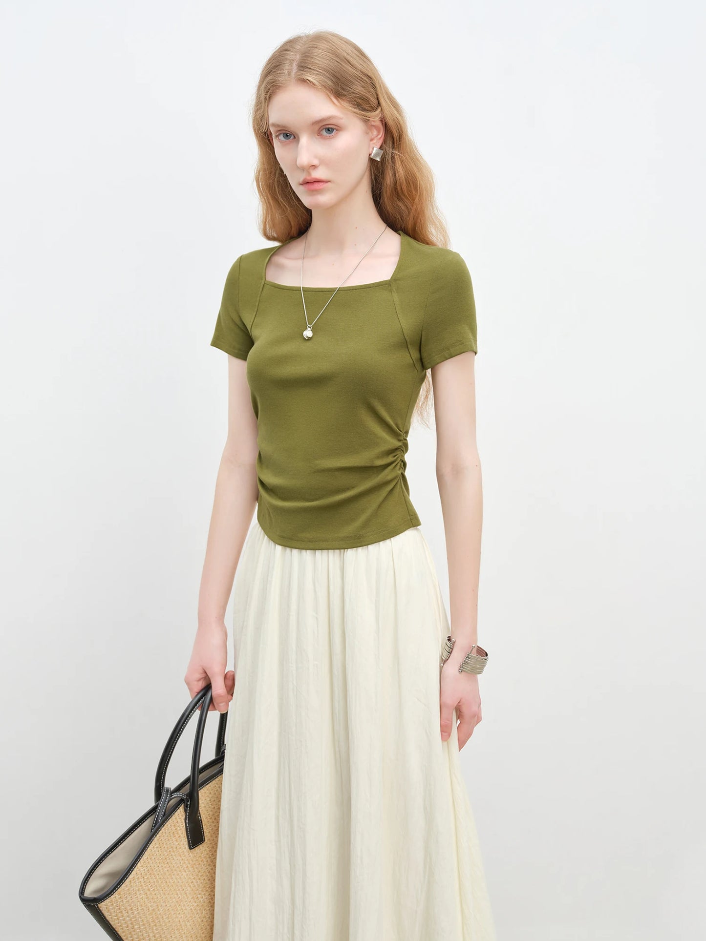 Olive Square Neck Slim Tee