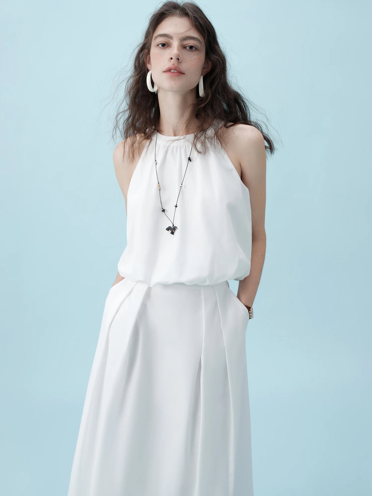 White Sleeveless Skirt Set