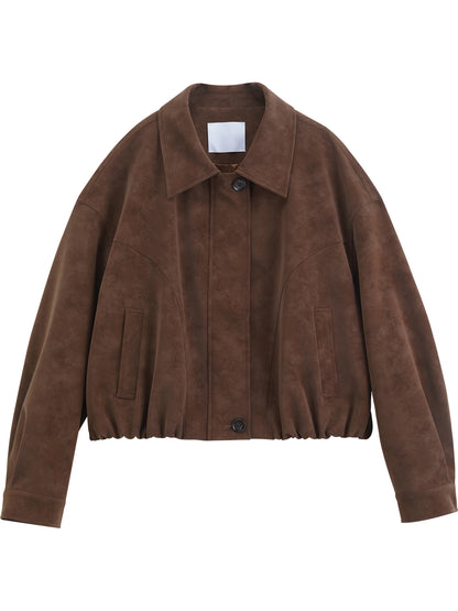 Brown Faux Suede Cropped Jacket