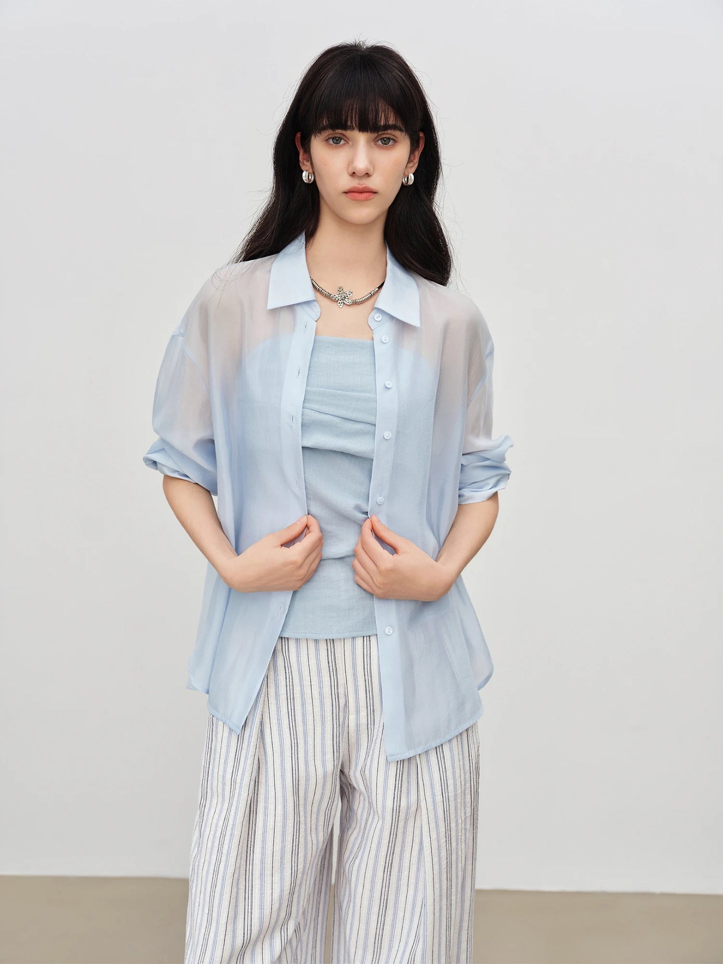 Pale Blue Sheer Button Shirt