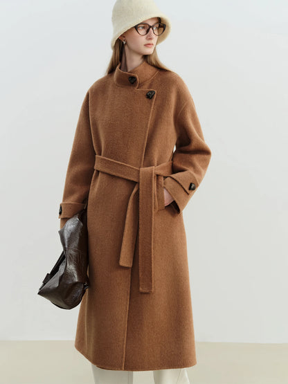 Grey Lace-Up Short Wool Coat