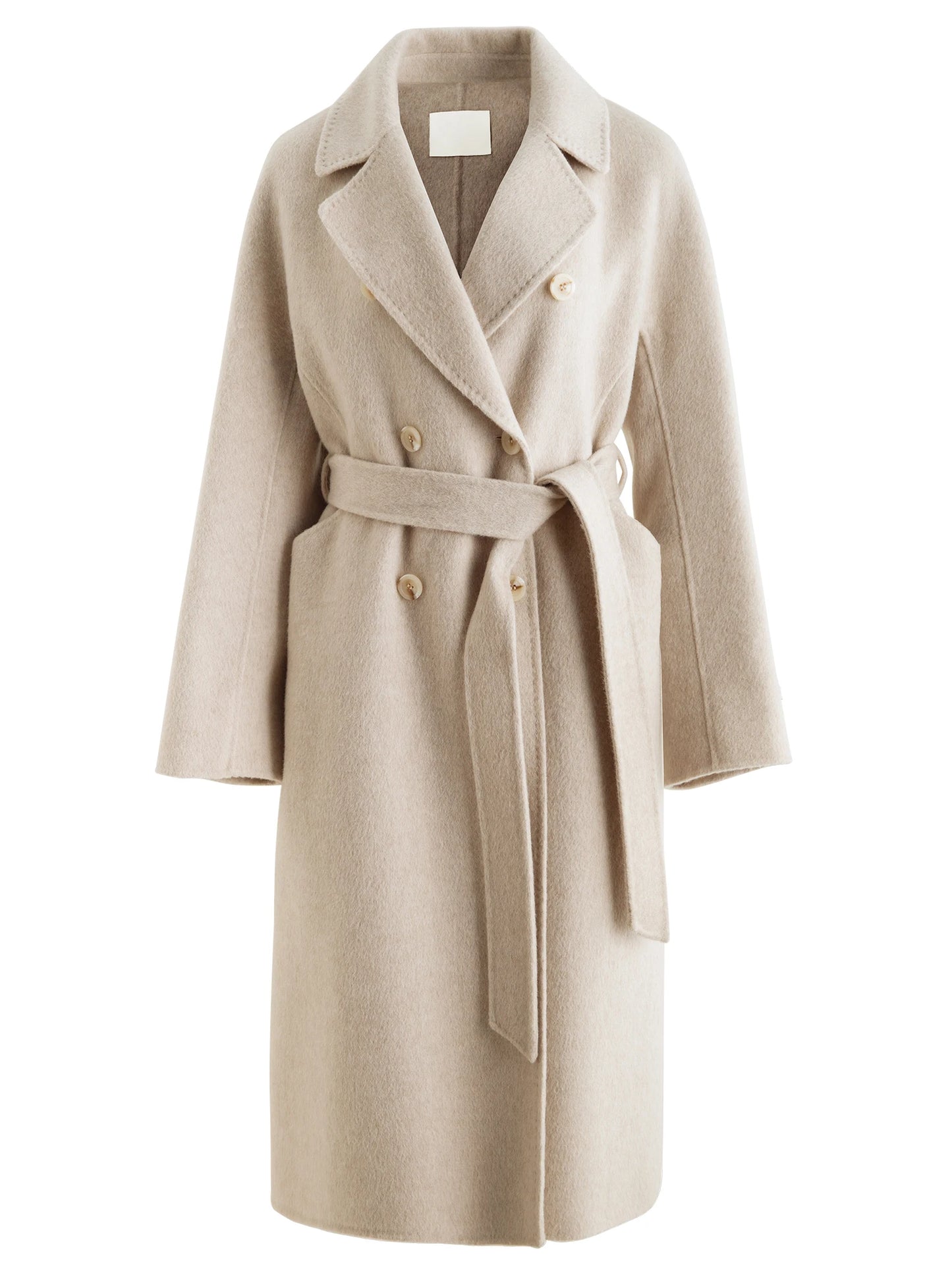 Ivory Belted Lapel Wool Coat