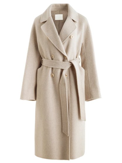 Ivory Belted Lapel Wool Coat