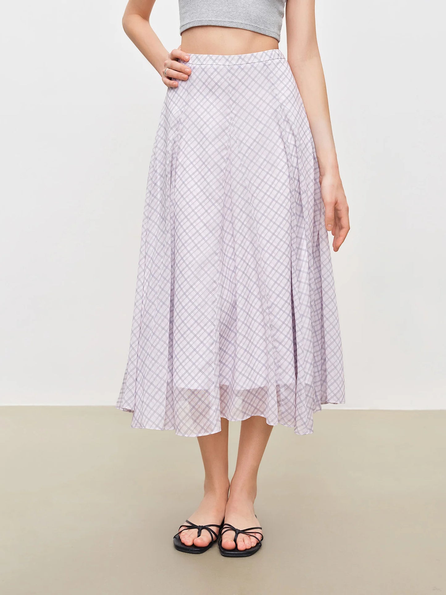 Lilac Plaid A-Line Maxi Skirt