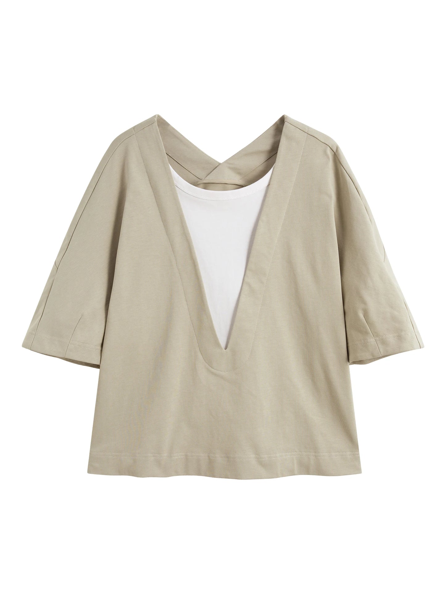 Gray Layered V-Neck Knit Top