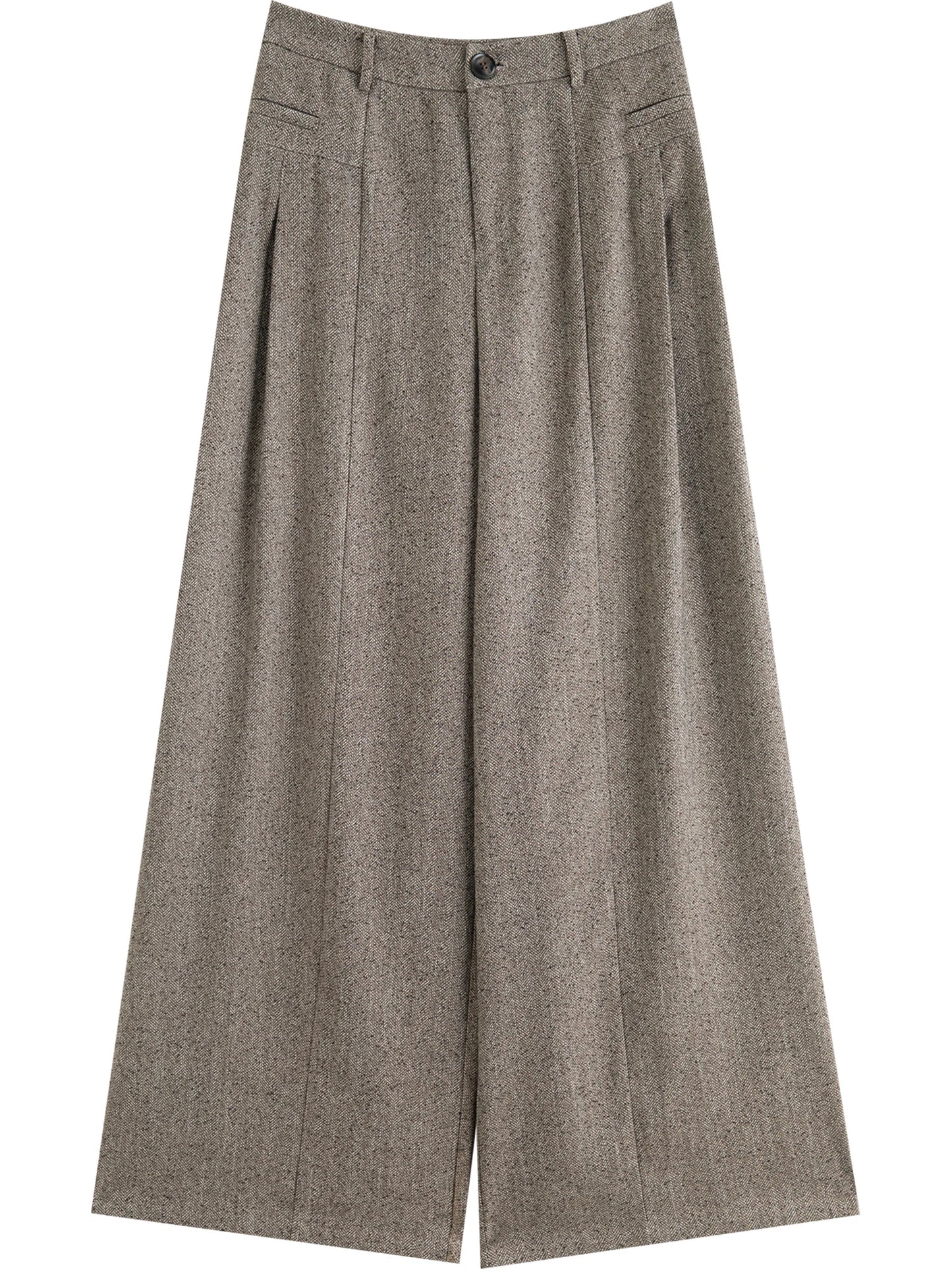 Herringbone Pleated Wide Leg Trousers