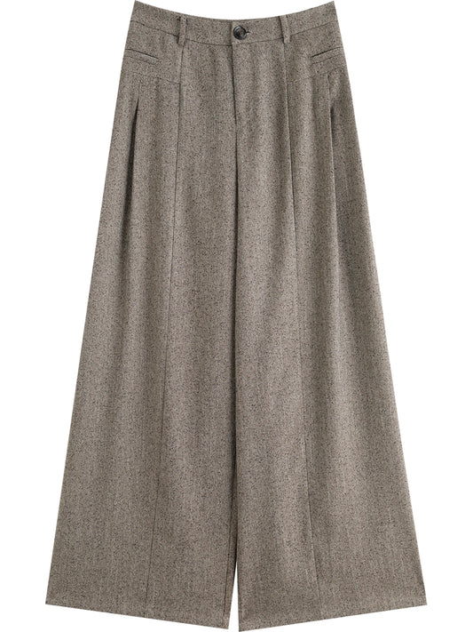Herringbone Pleated Wide Leg Trousers