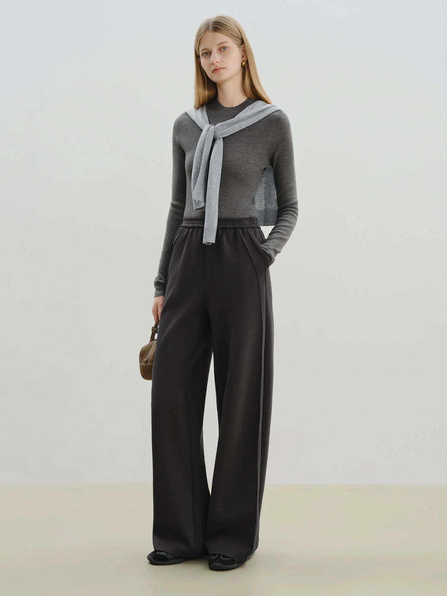 Ivory Elastic Waist Wide Leg Pants
