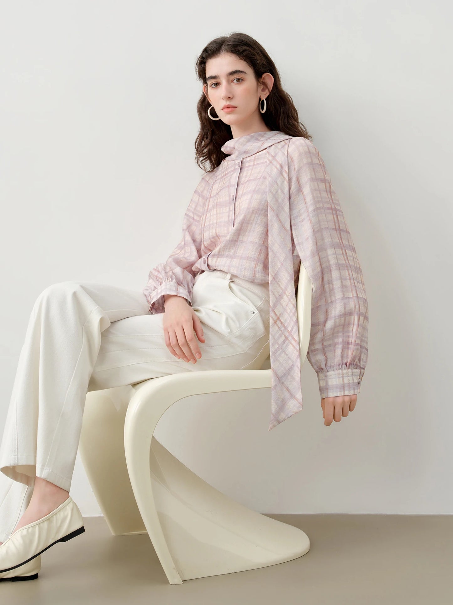 Peach Bow Neck Blouse