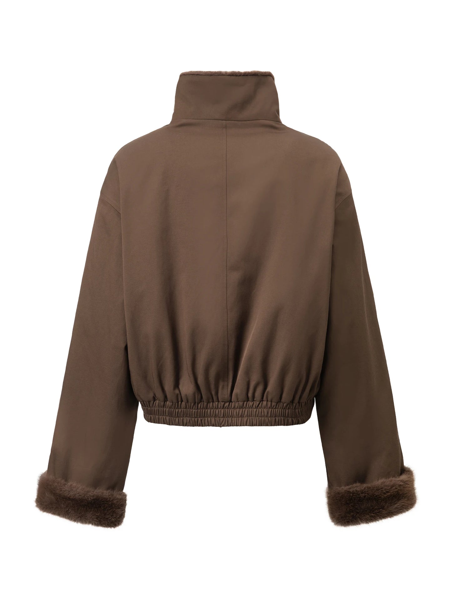 Brown Fur Trim Bomber Jacket