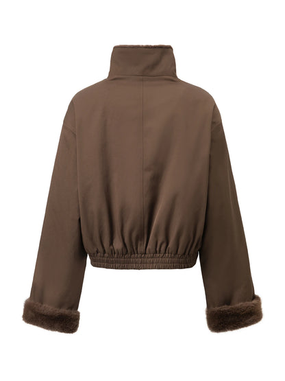 Brown Fur Trim Bomber Jacket