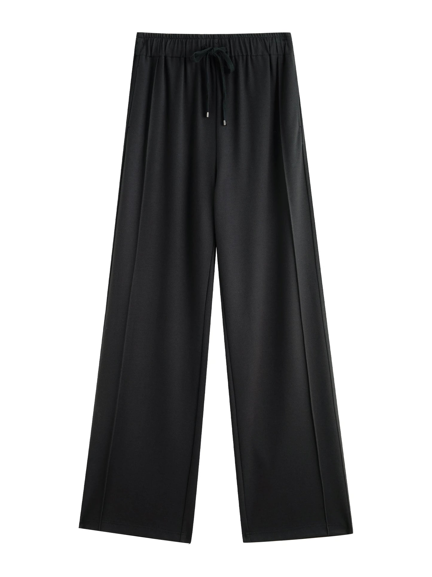 Black Drawstring Wide Leg Pants
