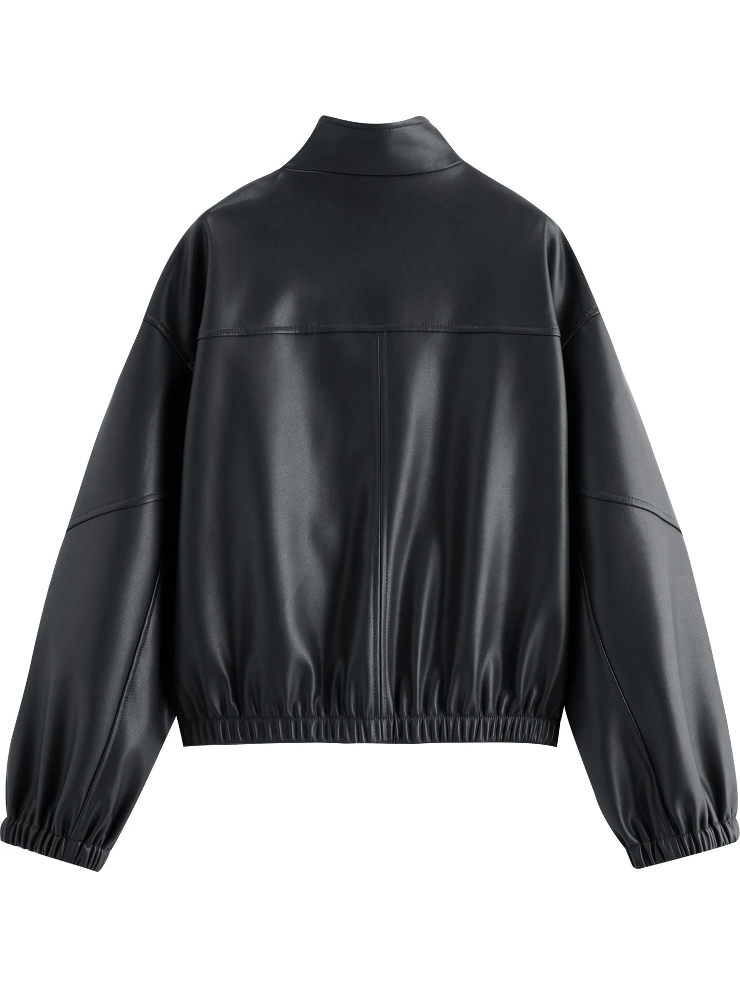 Black Stand Collar Leather Jacket