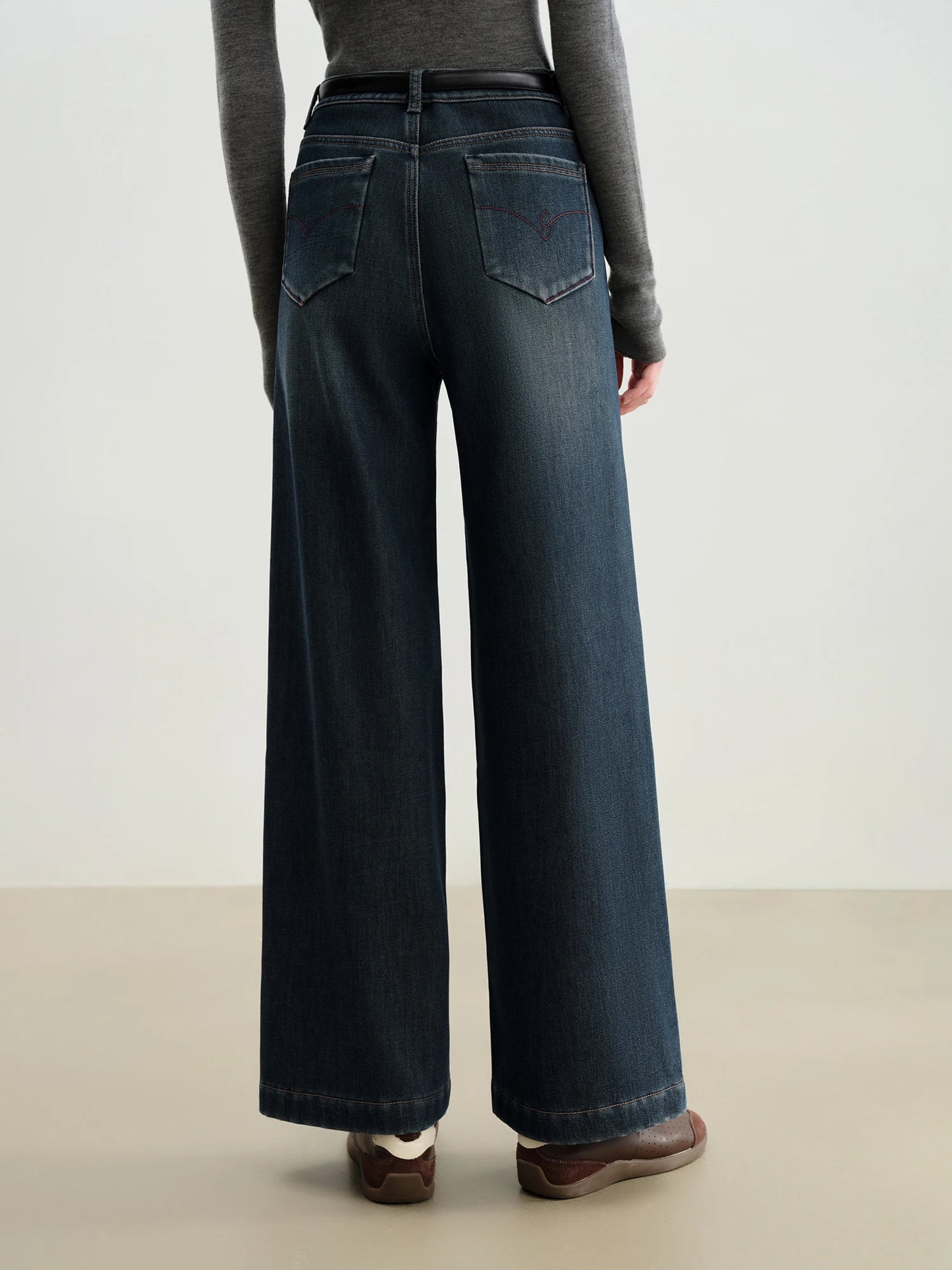 Dark Denim Seam Wide Leg Jeans